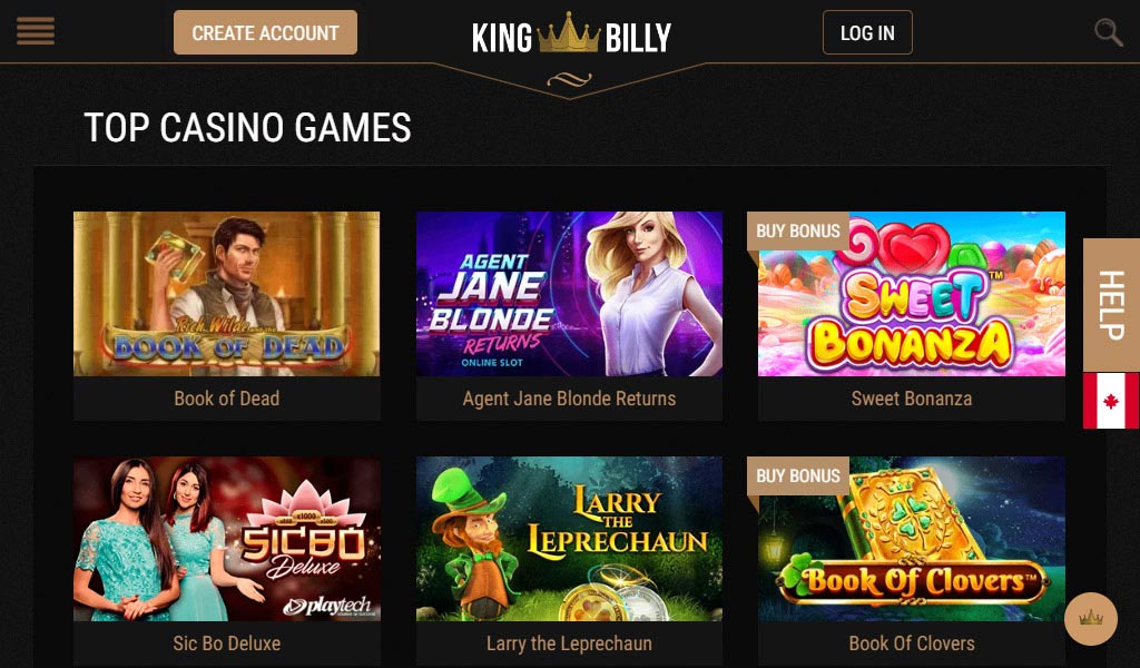 King Billy Casino Interface