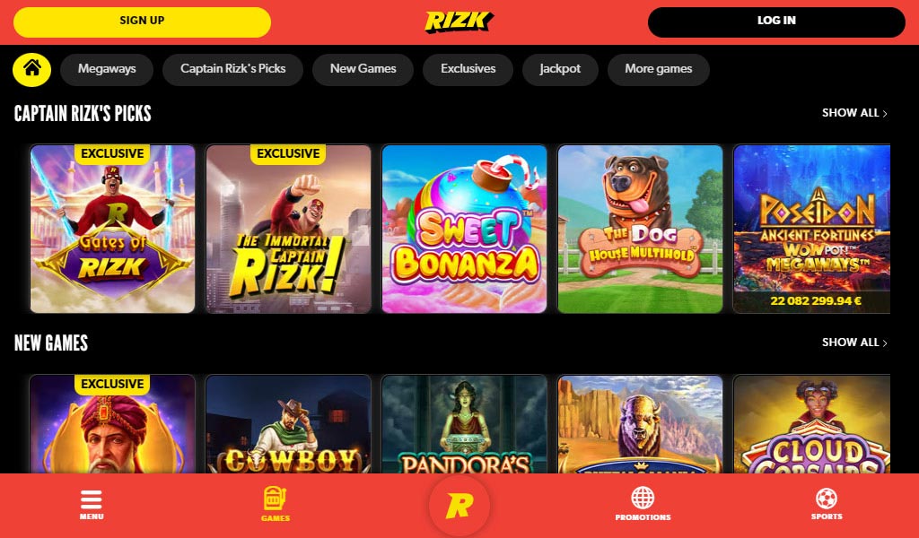 Rizk Casino käyttöliittymän kuva