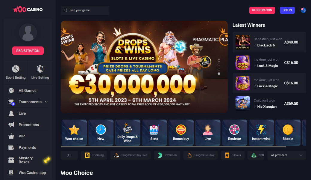 Woo Casino Interface