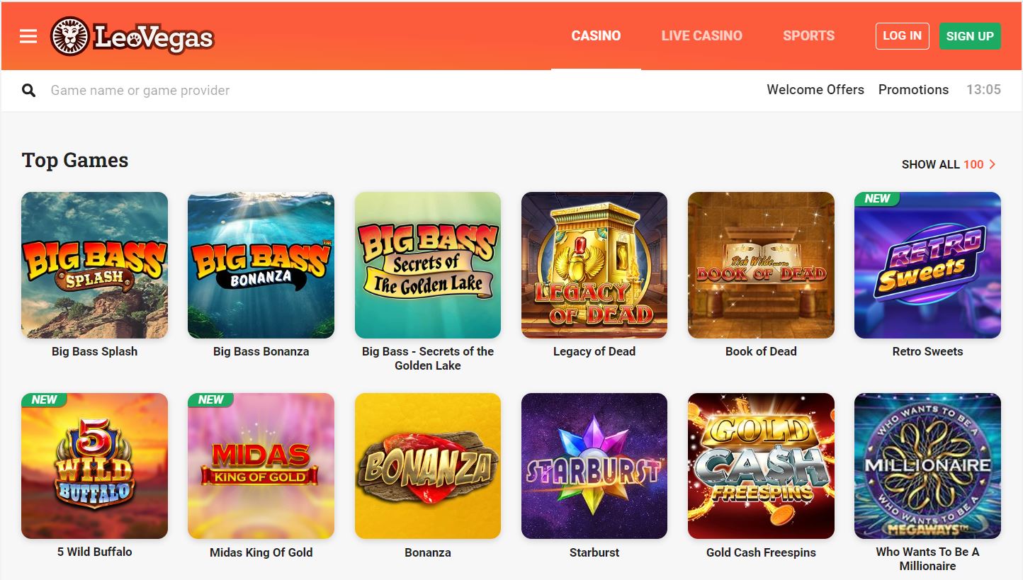 Página de inicio de LeoVegas casino online
