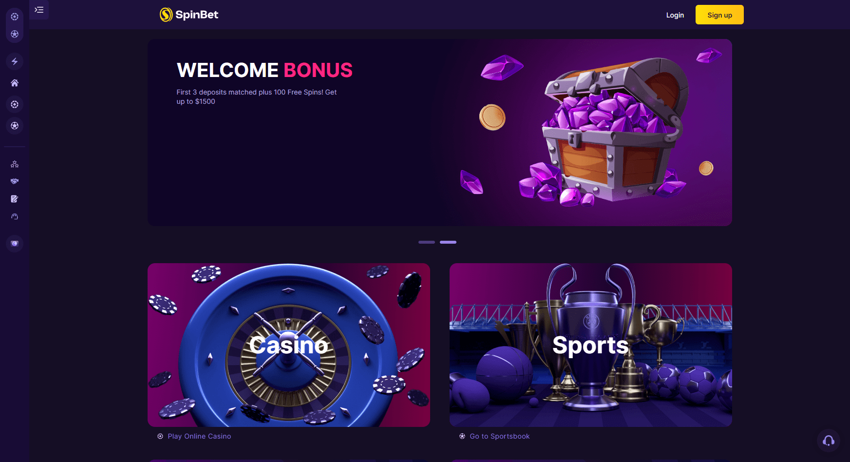 Casino homepage screenshot